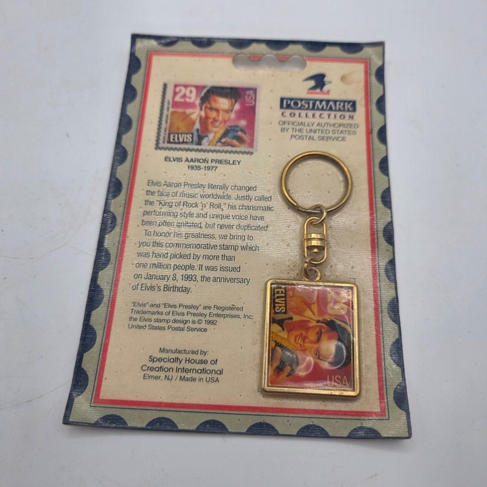Vintage 1993 Elvis Presley 29 Cent Stamp Keychain USPS Postmark Collection
